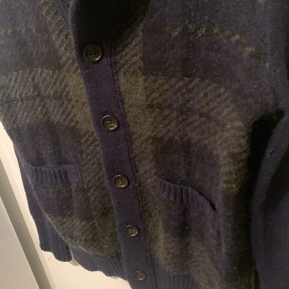 Classy Dark Blue Patterned Banana Republic Full Button Up Cardigan Wool Sweater - Picture 4 of 6